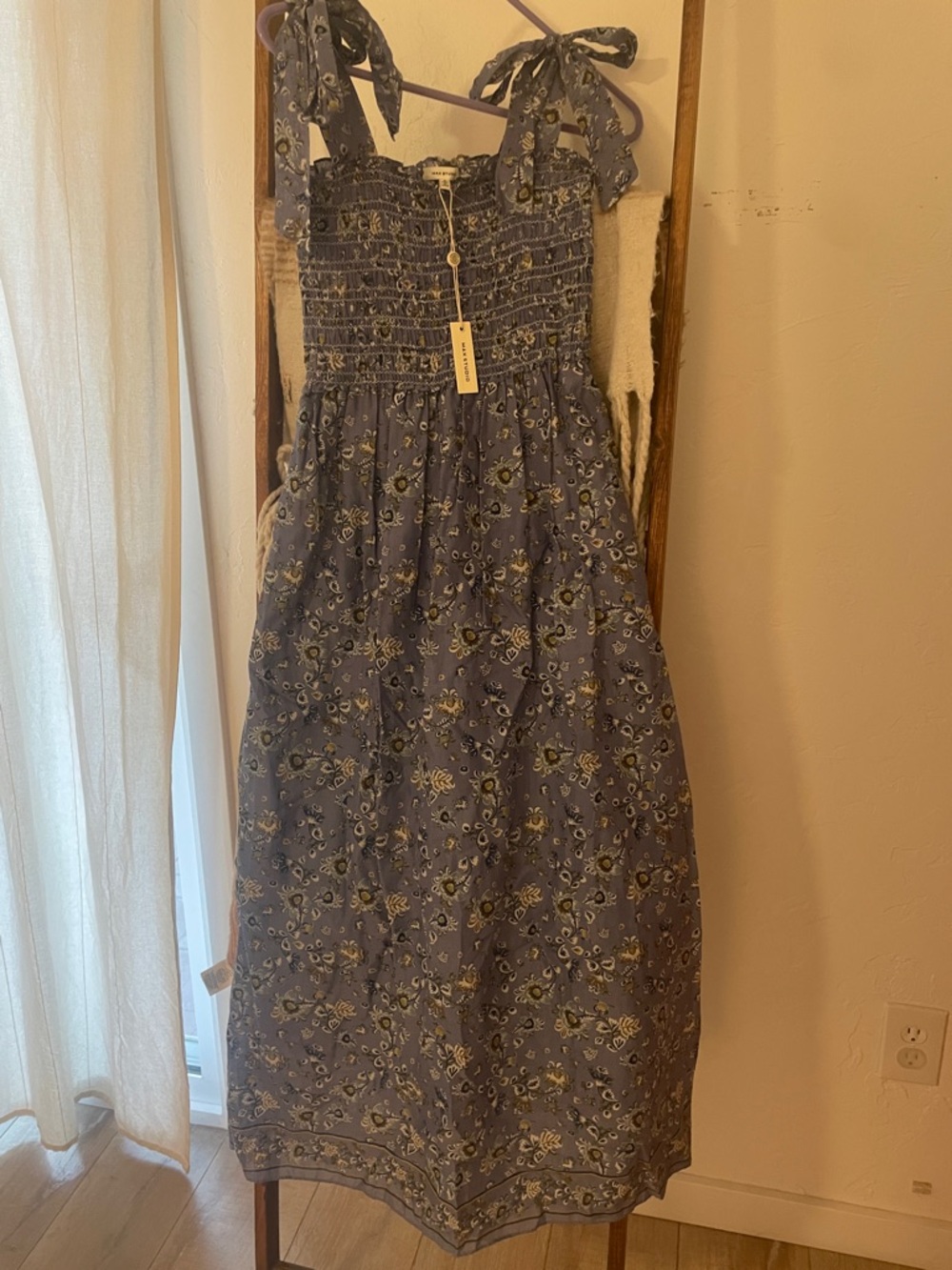 NWT Max Studio Smocked Floral Midi Dress - Blue